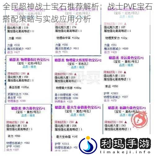 全民超神战士宝石推荐解析：战士PVE宝石搭配策略与实战应用分析