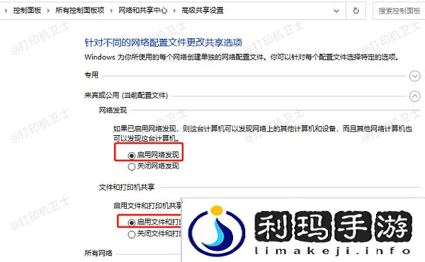 启用文件和打印机共享
